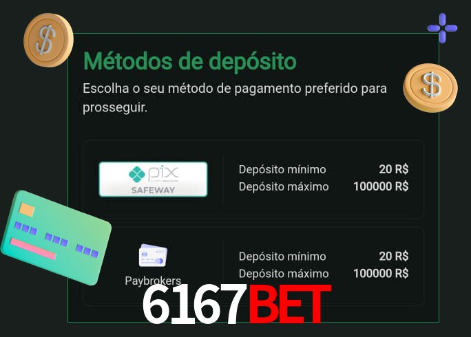 O cassino 6167Bet oferece uma grande variedade de métodos de pagamento